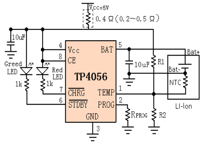 使用电路的TP4056A锂离子电池充电模块